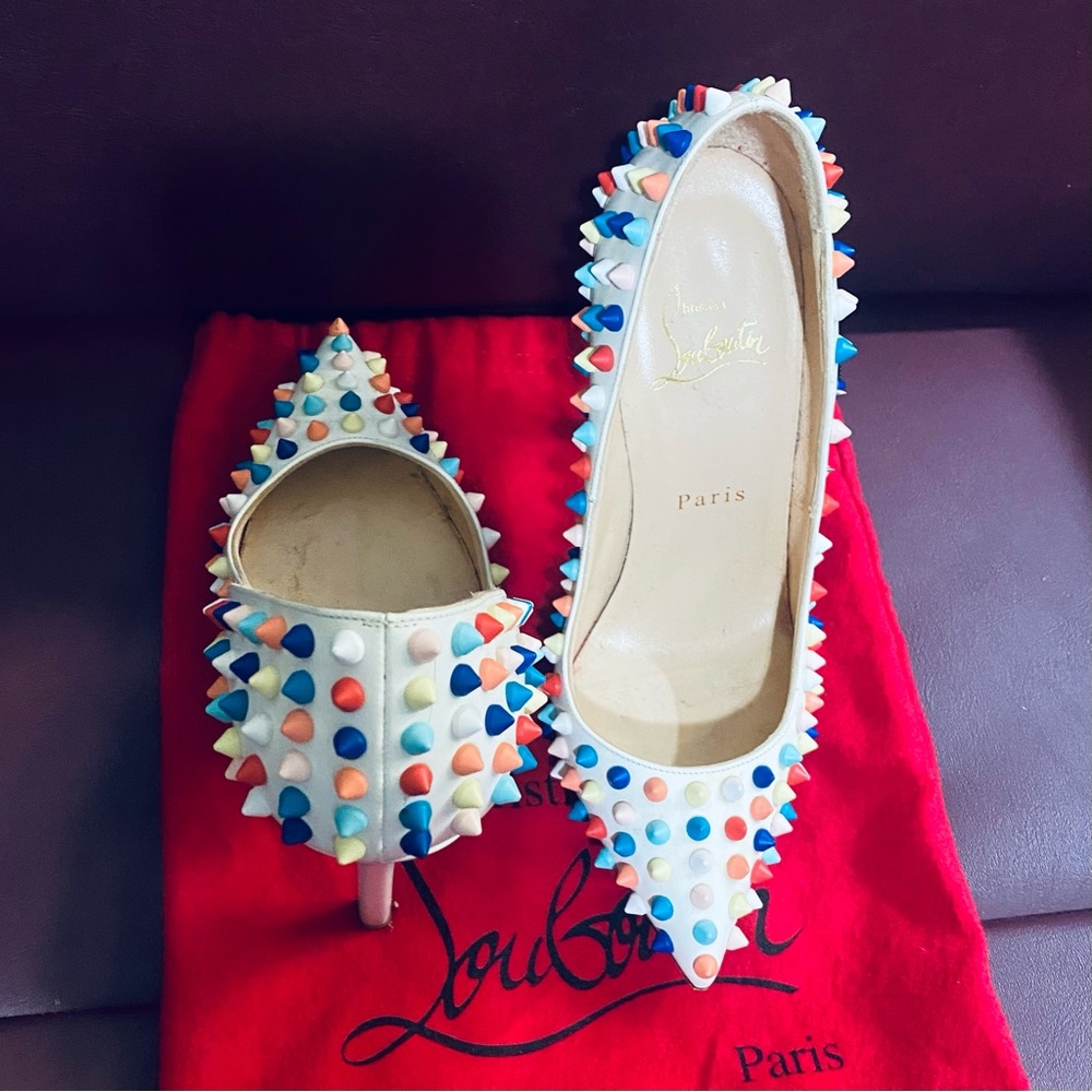 Christian Louboutin White Studded Multicolor Pointed Pumps